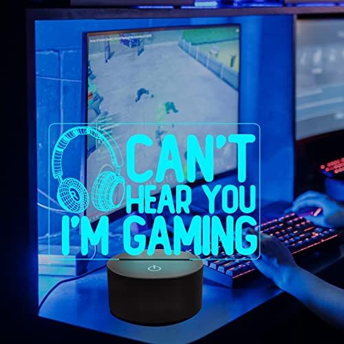 YuanDian Can't Hear You I'm Gaming Night Light, Headset Graphic Video Games Gamer Gift Funny 3D Illusion Lamp 16 Colors Changing Touch & Remote Control for Men Gamers Teenagers and Kids - Görsel 4