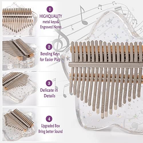 Cute Kalimba Thumb Piano 17 Keys-Star Crystal Acrylic Finger Piano-Portable Mbira Musical Instruments Cute Christmas Gift with Tune Hammer and Study Instruction for Adults Beginners - Görsel 5