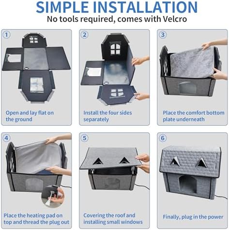GOLOPET Heated Cat House with Intelligent Thermostat, Cat Heating Houses for Indoor Outdoor Kitty, Foldable Puppy Heated Bed Cat Shelter with Cute Windows, Sturdy and Waterproof Pet House for Winter - Görsel 7