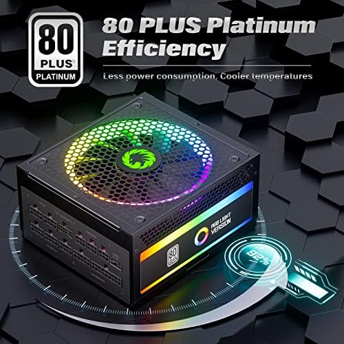 GAMEMAX 1300W Power Supply, ATX 3.0 & PCIE 5.0 Ready, 80+ Platinum Certified, Addressable RGB with 5V Motherboard Sync, 100% Japanese Capacitors, Fully Modular, RGB-1300 - Görsel 2