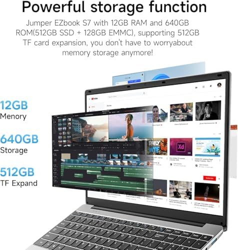 jumper Laptop 15,6 Zoll FHD Display, inklusive Office 365, 12 GB RAM 128 GB eMMc + 512 GB SSD, Prozessor 5305U Notebook, 38 Wh, Zwei Stereo-Lautsprecher, Typ-C, USB 3.0, 2024 - Görsel 2