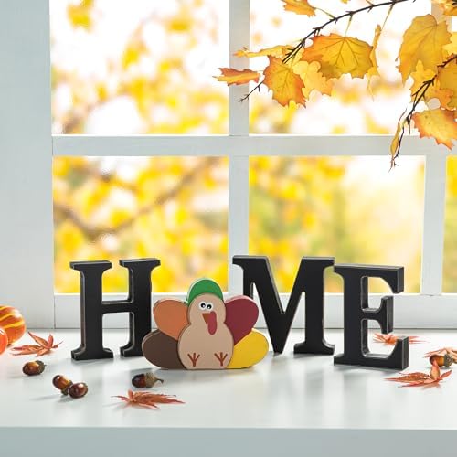 Glitzhome Interchangeable Home Table Signs with 13 Pcs Seasonal Icons, Wooden Interchangeable HOME Sign for Holiday Decor, Home Letter Sign Ornaments Set Interchangeable Holiday Decorative Shelf Sign - Görsel 4