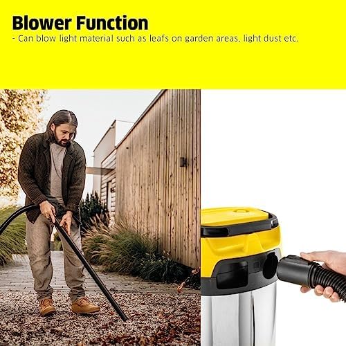 Kärcher ıslak/kuru elektrikli süpürge WD 3 S V-17/4/20, kartuş filtresi, keçe filtre torbası dahil, 1.000 W, paslanmaz çelik hazne 17 l, emme hortumu: 2 m ve hortum muhafazası, üfleme fonksiyonu - Görsel 5