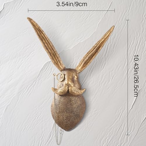 UITWMKTG Gold Animal Head Wall Decor Wall Sculpture Home Decor Statue for Living Room Office Bedroom Modern Decor for Men Women Rabbit - Görsel 3