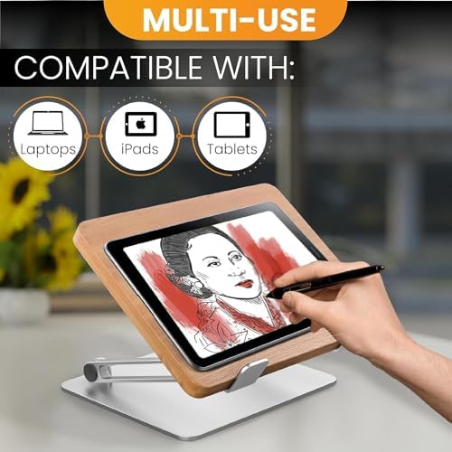 Aluminium Laptop Stand • Premium Wood Ergonomic Adjustable Notebook Stand • Portable Riser Holder Computer Stand • for MacBook Air, Pro, Dell, HP 9-15.6" Laptops - Görsel 5