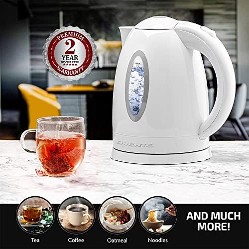 OVENTE Electric Kettle, Hot Water, Heater 1.7 Liter - BPA Free Fast Boiling Cordless Water Warmer - Auto Shut Off Instant Water Boiler for Coffee & Tea Pot - White KP72W - Görsel 7