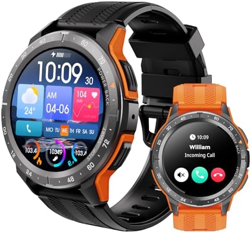 VIRAN W101 Smart Watch for Men, 1.43" AMOLED Screen Round Fitness Watch with Bluetooth Call, Blood Pressure SpO2 Heart Rate Sleep Monitor, 10M Waterproof Outdoor Rugged Smart Watch for iOS Android - Görsel 1