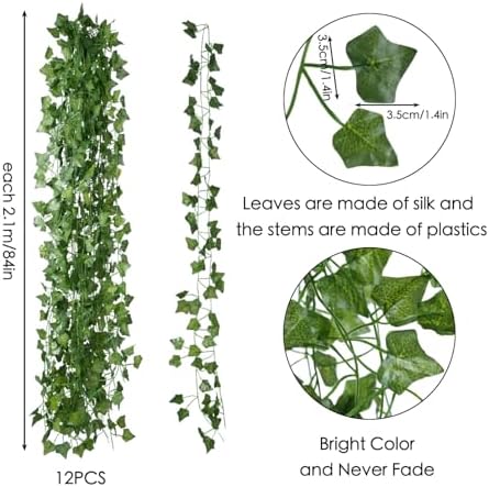 Fake Vines for Room Decor(12 Pack 84 Feet) Aesthetic Artificial Plant Ivy Leaves Hanging Greenery Garlands for Home Bedroom Wall Wedding Christmas Party Office Patio Outdoor Garden Décor - Görsel 2