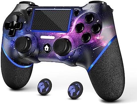 Wireless Controller for PS4 • with 2 Thumb Grips • 3.5mm Audio and Turbo Function • Purple Galaxy Custom Design V2 Gamepad Joystick • for PS4 • Compatible with PS4, Slim, Pro and Windows PC - Görsel 1