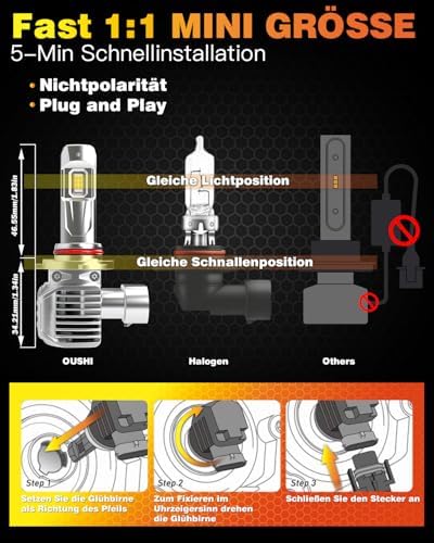 OUSHI HB3 halojen lamba, 24000 lm, %600 parlaklık HB3 far lambası, 6000 K Xenon beyaz HB3 halojen ampul, 9 – 32 V 9005 HB3 kısa huzmeli far, 2 adet - Görsel 4