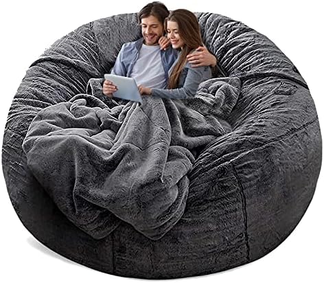 Bean Bag Chair Cover(Cover Only,No Filler),Big Round Soft Fluffy PV Velvet Washable Bean Bag Lazy Sofa Bed Cover for Adults,Living Room Bedroom Furniture Outside Cover,5ft Dark Grey. - Görsel 1