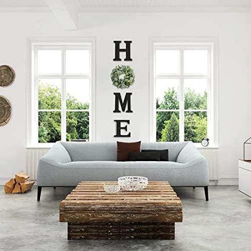 Wood Home Sign with Artificial Eucalyptus Wreath for O, Hanging Farmhouse Wall House Decor Wood Home Letters for Wall Art Rustic Home Decor, Home Wall Decor for Living Room Kitchen Entryway - Görsel 2
