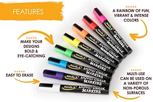Chalk Markers - 8 Vibrant, Erasable, Non-Toxic, Water-Based, Reversible Tips, For Kids & Adults for Glass or Chalkboard Markers for Businesses, Restaurants, Liquid Chalk Markers (Vibrant 6mm) - Görsel 5