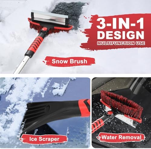 Perbabe Araba buz kazıyıcı, 3'ü 1 arada, teleskopik çubuklu buz kazıyıcı, çıkarılabilir buz kazıyıcı ve fırça başlığı, buz kazıyıcı, ergonomik köpük sap, otomobil, SUV, kamyon, otomobil için, - Görsel 3