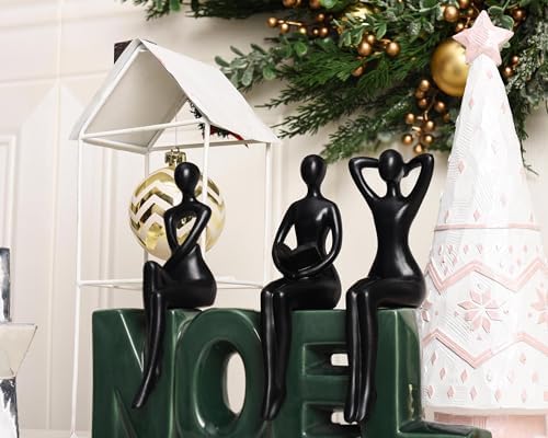Quoowiit Black Decor Thinker Statue Book Shelf Decor, Minimalist Modern Home Decor Collectable Figurines Office Decor Desk Decor Unique Coffee Table Decorations for Living Room 3 Piece - Görsel 7