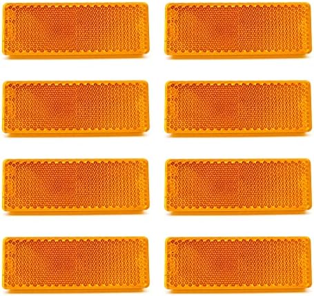 AOJO 8 adet turuncu otomobil arka reflektörü, kendinden yapışkanlı, 8,5 x 3 x 0,7 cm, reflektörler, sarı, kehribar, dikdörtgen, plastik, reflektör, otomobil, römork, kamyon, karavan, minibüs, garaj,