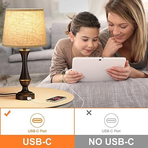 Upgraded Touch Lamps for Bedrooms Set of 2 - Nightstand Table Lamp with USB C+A, 3 Way Dimmable Bedside Lamps for Living Room End Tables, Farmhouse BedroomLamp1 Night Stand Lamps for Office - Görsel 7