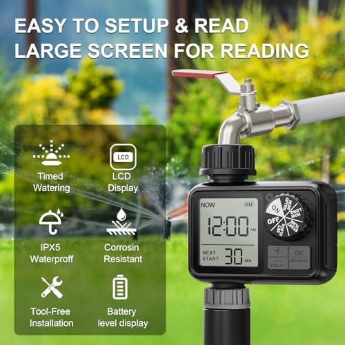 Xtsuen Sulama bilgisayarı, yağmur gecikmeli sulama saati, otomatik ve manuel mod, IPX5 su geçirmez/büyük ekran LCD ekran, bahçe, çim için su zamanlayıcısı - Görsel 3