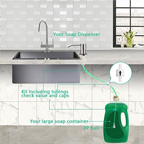 Soap Dispenser for Kitchen Sink, Built in Sink Soap Dispenser (Brushed Nickel), Countertop Soap Dispenser Pump with 47" Extension Tube kit, No Need to Fill Little Bottle Again (Longer Thread Shaft) - Görsel 3
