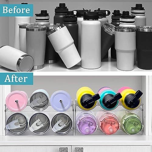 [ Large Compartment ] 3 Pack Water Bottle Organizer, Stackable Kitchen Home Organization and Storage Shelf, Plastic Water Bottle Holder for Fridge Cupboard Pantry Organizer, Tumbler Mug Cup Organizer - Görsel 4
