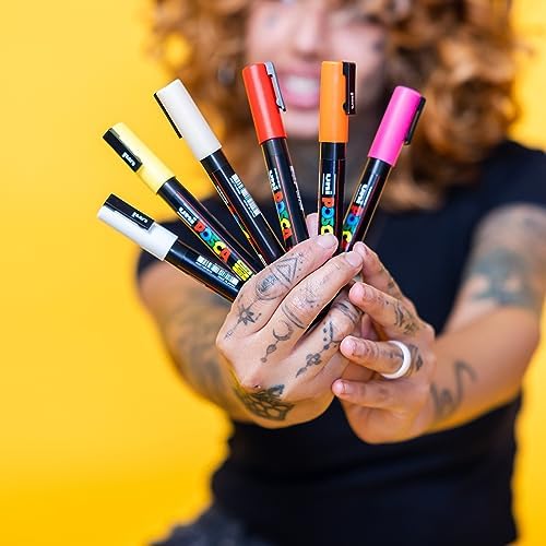 8 Posca Paint Markers, 5M Medium Markers with Reversible Tips, Marker Set of Acrylic Paint Pens | Posca Pens for Art Supplies, Fabric Paint, Fabric Markers, Paint Pen, Art Markers, PC5M8C - Görsel 7