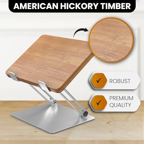Aluminium Laptop Stand • Premium Wood Ergonomic Adjustable Notebook Stand • Portable Riser Holder Computer Stand • for MacBook Air, Pro, Dell, HP 9-15.6" Laptops - Görsel 2
