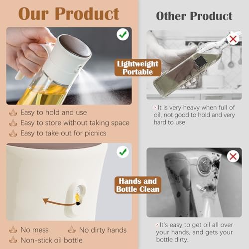 Oil Sprayer for Cooking, Food Grade Glass Oil Dispenser for Kitchen, 8.5oz/250ml Lightness Olive Oil Dispenser Bottle, Oil Mister Spray Bottle for Cooking, Air Fryer, Salad, Frying, Barbecue - Görsel 3