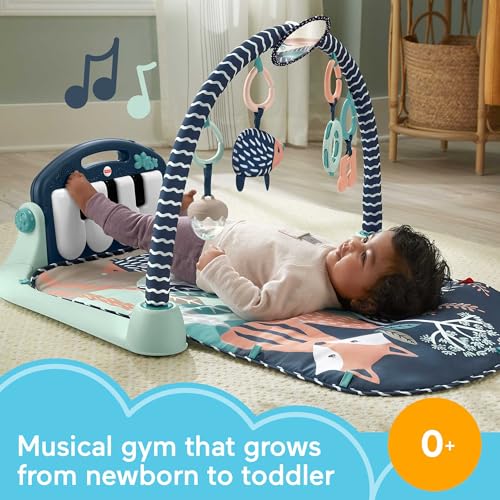 Fisher-Price Baby Playmat Kick & Play Piano Gym with Musical and Sensory Toys for Newborn to Toddler, Navy Fawn - Görsel 2