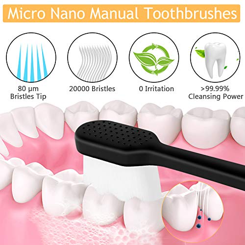 Adult Extra Soft Toothbrush with 20000 Soft Bristles, (Pack of 6) Micro Nano Manual Toothbrushes for Protect Sensitive Gums, Black/White - Görsel 4