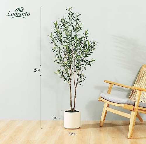 Artificial Olive Trees, 5 ft Tall Fake Olive Trees for Indoor, Faux Olive Silk Tree, Large Olive Plants with White Planter for Home Decor and Housewarming Gift, 1 Pack - Görsel 4