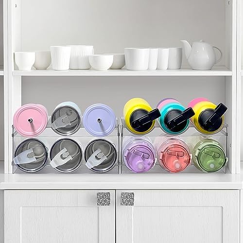 [ Large Compartment ] 3 Pack Water Bottle Organizer, Stackable Kitchen Home Organization and Storage Shelf, Plastic Water Bottle Holder for Fridge Cupboard Pantry Organizer, Tumbler Mug Cup Organizer - Görsel 6
