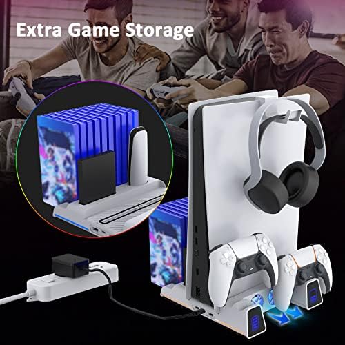 NexiGo PS5 Slient Cooling Stand with RGB LED Light • Dual Charging Station Compatible with DualSense Edge Controller • Hard Drive Slot • Headset and Remote Holders • 10 Game Slots • White - Görsel 7