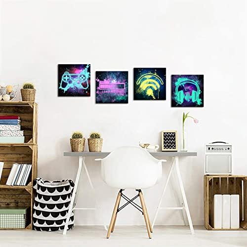 Biuteawal 4 Piece Video Game Wall Art Game Themed Posters Picture Print Colorful Game Sign Painting Canvas Artwork Cool Gamer Home Decor Gift for Teen Boy Bedroom Playroom Decoration Ready to Hang - Görsel 5