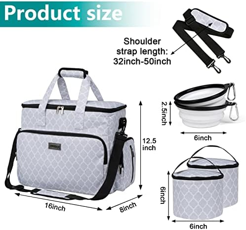 BAGLHER Dog Travel Bag, Pet Travel Bag（All Pet Travel Supplies）, with 2 Pet Food Containers and 3 Collapsible Silicone Bowls; Essential Kits for Pet Travel DLwhite - Görsel 3