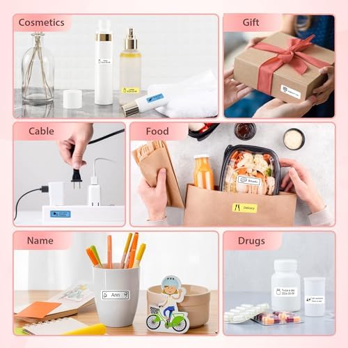P21 Label Maker Machine with Tape, Bluetooth Label Printer Thermal Mini Label Makers with Built-in Cutter and Multiple Templates, Portable Printers for School, Office, Home Use (Pink) - Görsel 7