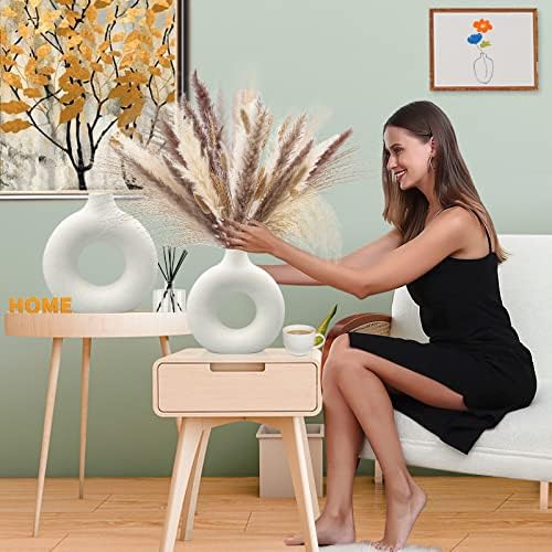 Ceramic Vases Set of 2,Modern Vases for Home Decor, White Boho Vases for Living Room Kitchen Mantle Bedroom Dining Table Office Farmhouse Decorative Vase for Decor - Görsel 3