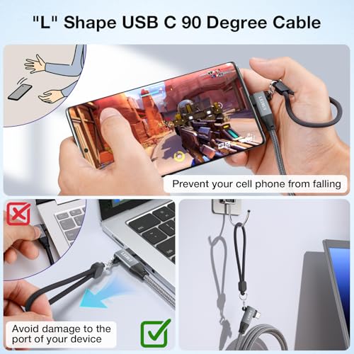 90 Degree USB C to USB C Cable 10FT High Speed 20Gbps Data Transfer 4K@144Hz/60Hz Video USB 3.2 Gen 2x2 Monitor Cable 240W Fast Charging Right Angle Compatible with iPhone 15 Samsung MacBook iPad - Görsel 6
