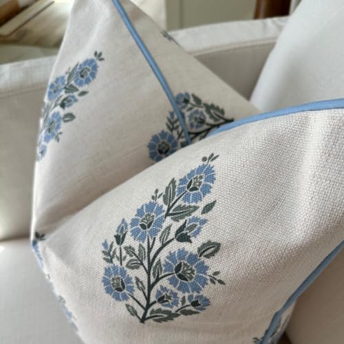 Floral Pillow Cover Camille Blockprint Throw Pillow for Home Grandmillennial 20"x20" Pillow Cover Floral Pillow Cover Grandmillennial Home Decor - Görsel 3