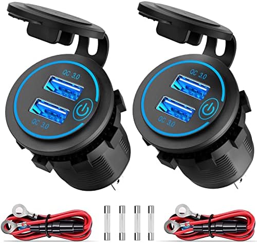 2 x 36 W Quick Charge 3.0 USB priz, 12 V/24 V, şalterli, QC 3.0 araç şarj cihazı, montaj soketi, su geçirmez, çakmak girişi, USB soketi, motosiklet, tekne, kamyon, karavan için