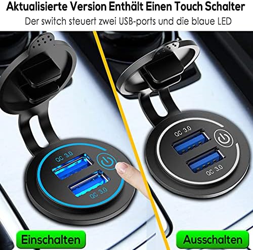 2 x 36 W Quick Charge 3.0 USB priz, 12 V/24 V, şalterli, QC 3.0 araç şarj cihazı, montaj soketi, su geçirmez, çakmak girişi, USB soketi, motosiklet, tekne, kamyon, karavan için - Görsel 2