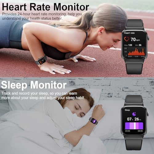 Smart Watch for Men Women, 1.85" Smartwatch (Answer/Make Call), IP68 Waterproof Fitness Tracker, 100+ Sport Modes, Heart Rate Monitor, Sleep Monitor, Pedometer, Smartwatches for Android iOS, Black - Görsel 7