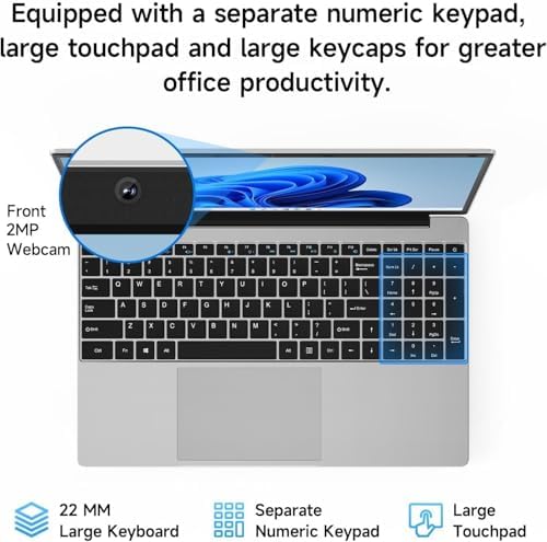 jumper Laptop 15,6 Zoll FHD Display, inklusive Office 365, 12 GB RAM 128 GB eMMc + 512 GB SSD, Prozessor 5305U Notebook, 38 Wh, Zwei Stereo-Lautsprecher, Typ-C, USB 3.0, 2024 - Görsel 6