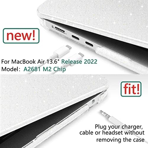 MEEgoodo Glitter Case for MacBook Air 13.6 inch Case 2022 Released A2681 with M2 Chip, Laptop Hard Shell Cases with Keyboard Cover & Camera Cover Compatible with 13.6" MacBook Air Case, Star Clear - Görsel 2