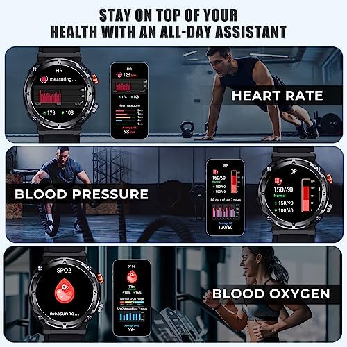 VIRAN Military Smart Watches for Men, 5ATM Waterproof Rugged Smart Watch with Bluetooth Call (Answer/Dial Call), 1.39” HD IP68 Fitness Tracker Watch with 100+ Sport Modes for Android/iOS Phone - Görsel 3