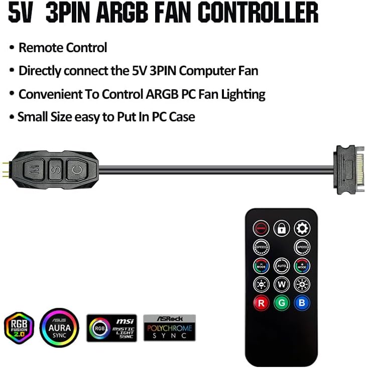 ARGB Controller Kit for PC RGB Case Fans, ARGB Splitter, SATA Power RGB Fan Controller, Computer ARGB Fans Hub Control RGB and Single Light Effect , 14 Key Remote Control Switch Colors RGB Fan hub - Görsel 5