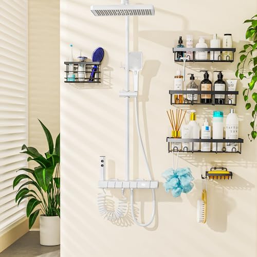 Moforoco Adhesive Shower Caddy Organizer Shelves Rack - 5 Pack Corner Bathroom Storage Organization, Home & Kitchen Decor Inside RV Accessories, Hanging First Apartment Household Camper Essentials - Görsel 7