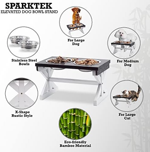Elevated Dog Bowls 9 inch high for Small Dogs Modern Bamboo Waterproof and Strong Base Elevated Dog Feeder Two 18oz Stainless Steel Bowls for Dogs Less Than 40lbs (Check Corrected Video Installation) - Görsel 3