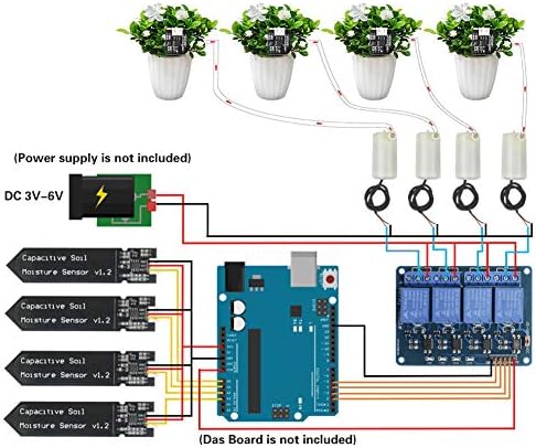 WayinTop Otomatik sulama bahçe kendin yap kiti, eğitimli, geliştirme tahtası, USB kablolu + 4 kanal 5 V röle + 4 adet toprak nem sensörü + 4 adet mini su pompası + 5 m PVC hortum + Jumper kablosu - Görsel 2