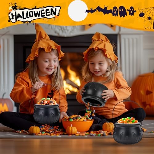 Halloween Decorations Indoor,Halloween Decor- Set of 3 Halloween Witches Cauldron Candy Serving Bowls on Rack,Black Plastic Cauldron with Skeletons for Indoor Outdoor Home Kitchen Decoration - Görsel 7