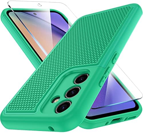BAOWU for Galaxy A54 5G Case & Tempered Glass Protector, Non-Slip Textured Back, Camera Protection (Green) - Görsel 1
